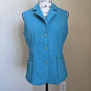 Talbots green quilted vest button front womens S